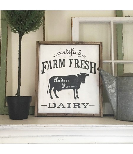 ARW Custom Wood Sign - Farm Fresh Dairy Name - 18"x21" Framed Wood Sign